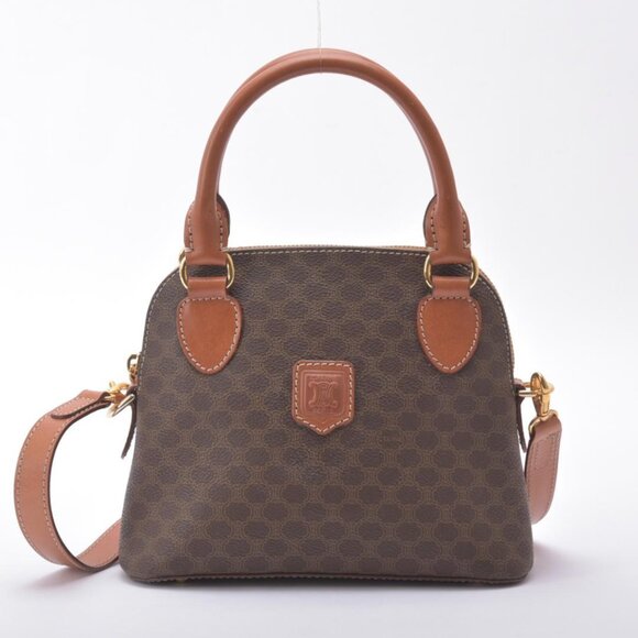 Celine Macadam Pattern 2-Way Handbag Leather Brown